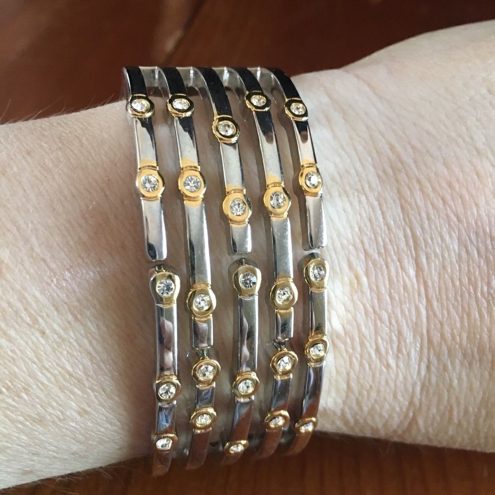 Bundle Sale 3 for $15 | Silver Tone Hinge Bracelet with Gold Tone Highlights / R